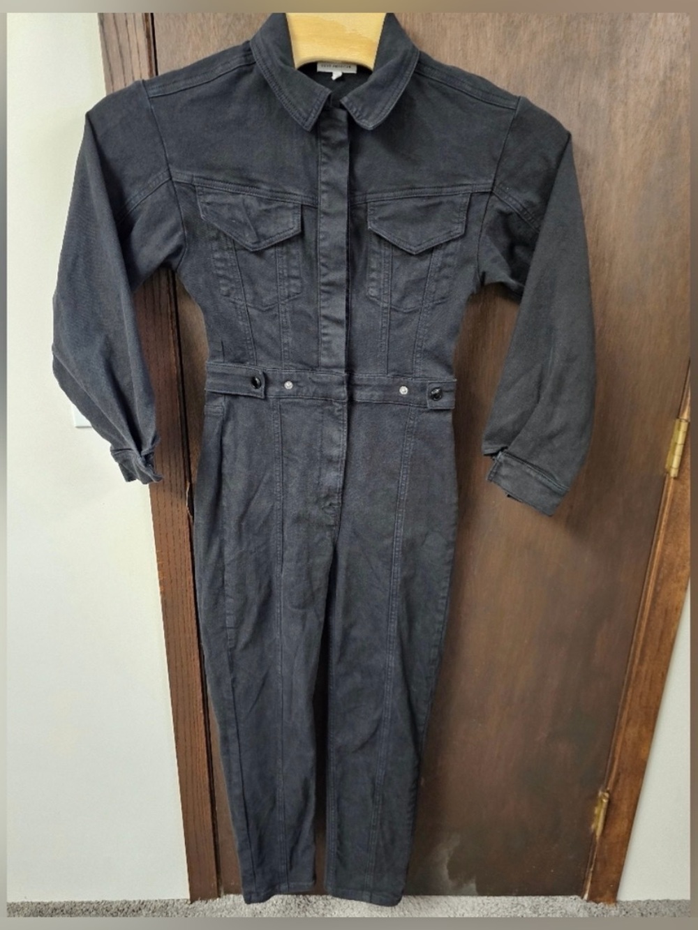 Good American Black Small long sleeve Jumpsuit button up denim Rare